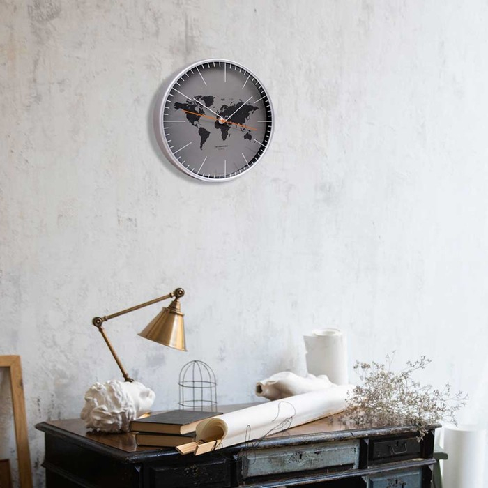 Часы настенные, интерьерные "Материки", d=30.5 см, бесшумные