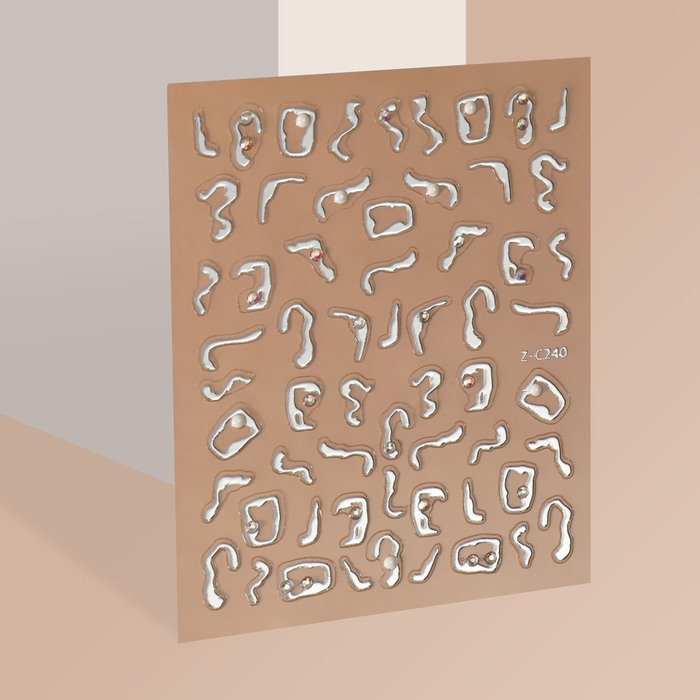 Наклейки для ногтей &laquo;Блики&raquo;, объёмные, металлизированные, со стразами и бусинами, цвет серебристый