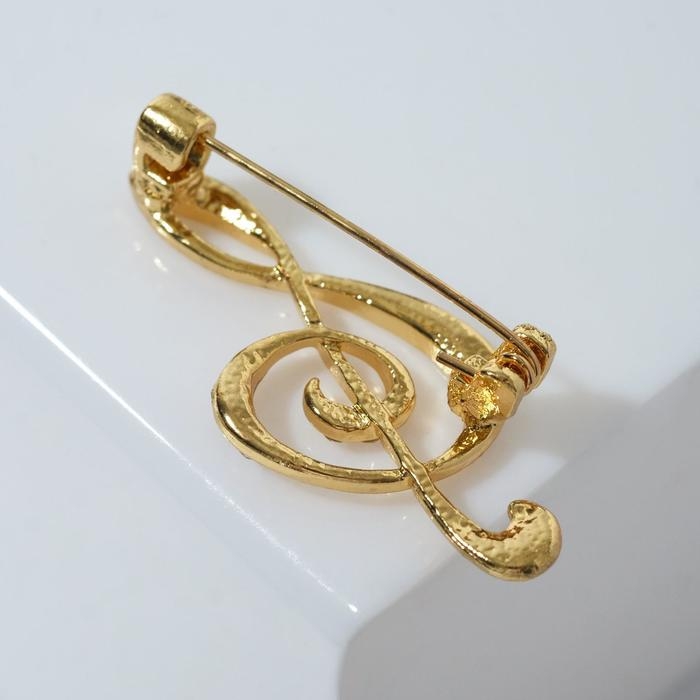 Брошь &laquo;Скрипичный ключ&raquo; сияние, цвет белый в золоте