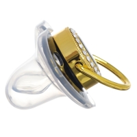 Соска - пустышка силиконовая ортодонтическая &laquo;Наш ангел&raquo;, от 6 мес., с колпачком + держатель - цепочка, цвет черный/золото, стразы