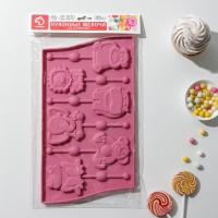 Форма для леденцов Доляна &laquo;Звери&raquo;, силикон, 27,5&times;16,5 см, 6 ячеек (6,4&times;6,4), с палочками, цвет МИКС