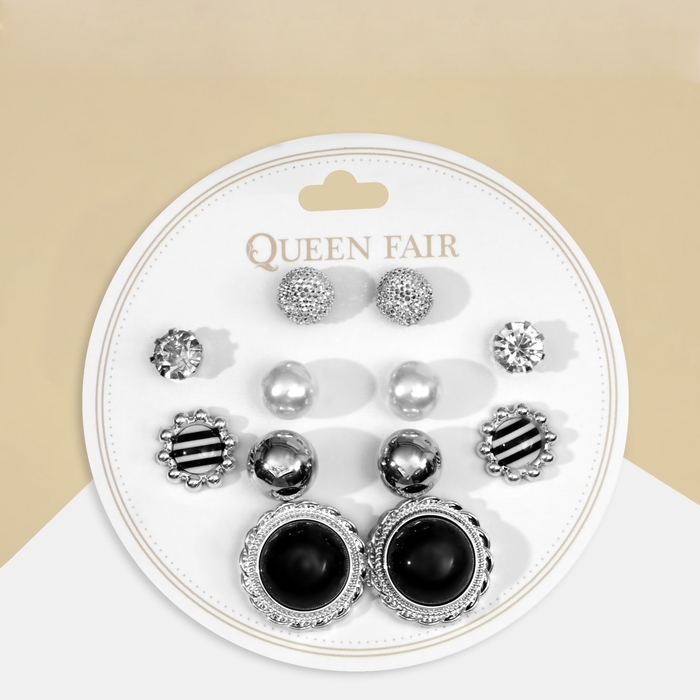 Пусеты 6 пар &laquo;Жемчужные&raquo; планеты, цвет бело-синий в серебре