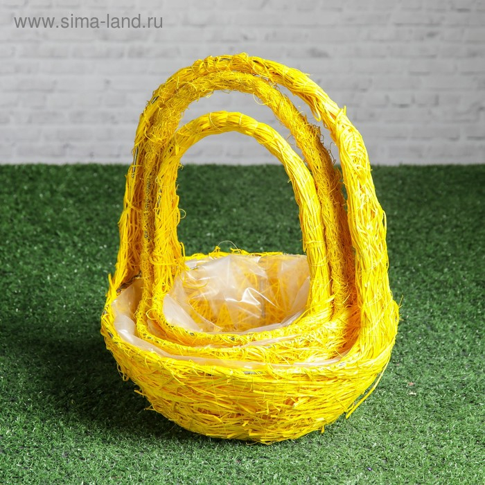 Набор корзин &laquo;Солнышко&raquo;, 3 шт, 25&times;10/32 см, 20&times;9/28 см, 17&times;8/23 см, ротанг, сизаль