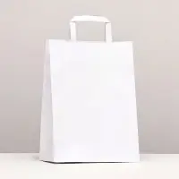 Пакет крафт без печати, белый, плоская ручка 22&times;12&times;25 см