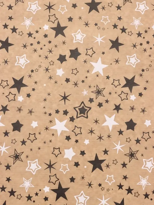 Бумага упаковочная крафт "Звезды", белый/графитовый, 0,72 х 10&plusmn; 5% м, 40 гр