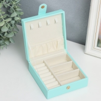 Шкатулка кожзам для украшений "Идилия. Квадратная" бирюза 5х12х12 см