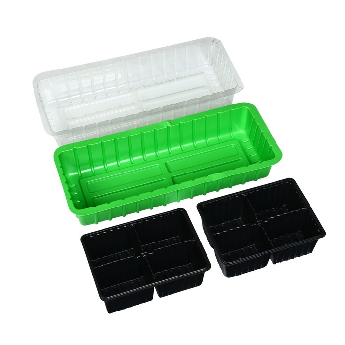 Мини-парник для рассады, 40 &times; 16 &times; 13 см, 2 вставки, 8 ячеек, зелёный, Greengo