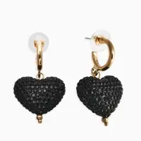 Серьги "Сияние вечера" сердце, цвет чёрный в золоте