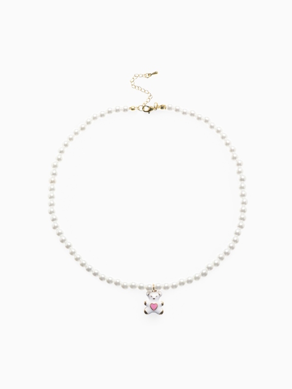 Бусы детские &laquo;Выбражулька&raquo; мишка, жемчуг, белые в золоте