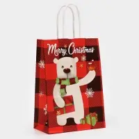Пакет бумажный подарочный новогодний крафт &laquo;Белый Медведь&raquo; 15&times;21&times;8 см