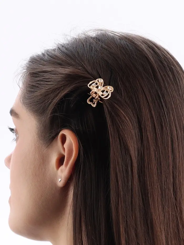 Крабик для волос &laquo;Бантик&raquo;, стразы, 2.5 см, золото