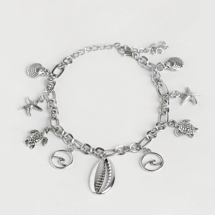 Браслет на ногу &laquo;Морские знаки&raquo; цвет серебро, L=22 см