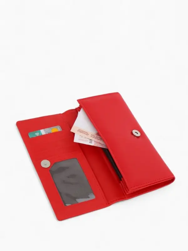 Кошелек жен 06-01-01 Июнь2523, 19*3*10см, 3 отд+отд/молн, д/карт, д/монет, на магните красн