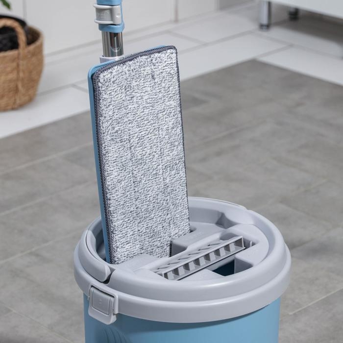 Швабра с отжимом и ведро Доляна: ведро с отсеками 10 л, 24&times;38 см, швабра плоская 32&times;12&times;120 см, насадка с карманами с двух сторон