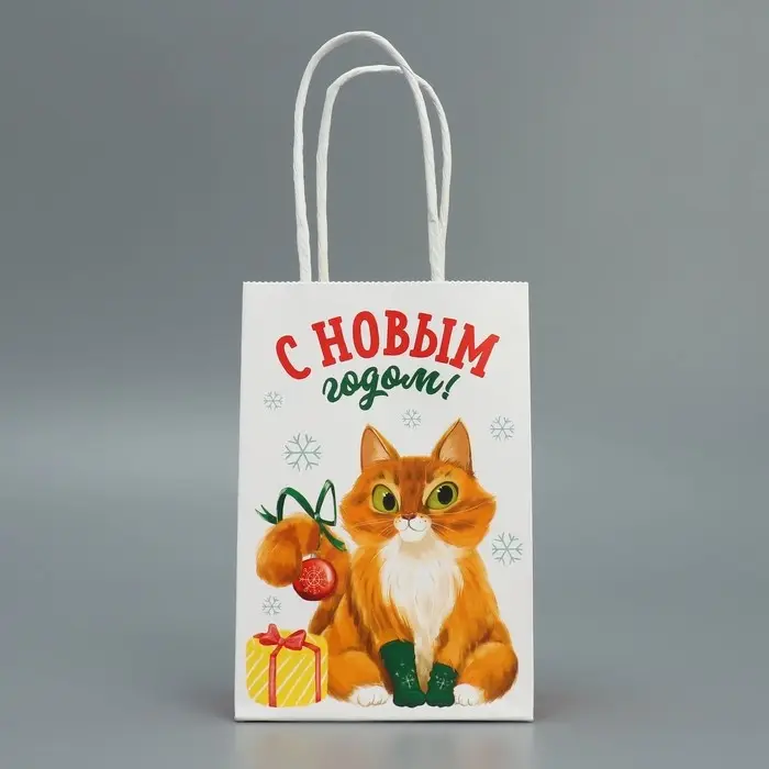 Пакет подарочный новогодний крафтовый &laquo;С Новым годом&raquo;, 15 х 10 х 6 см