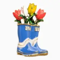 Брошь "Цветы Тюльпанов в Сапогах", цветная в чернёном золоте