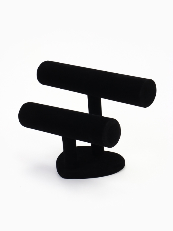 Подставка для часов, браслетов, двухуровневая, флок, сердце, 26&times;11&times;18 см,d=5 см, цвет чёрный