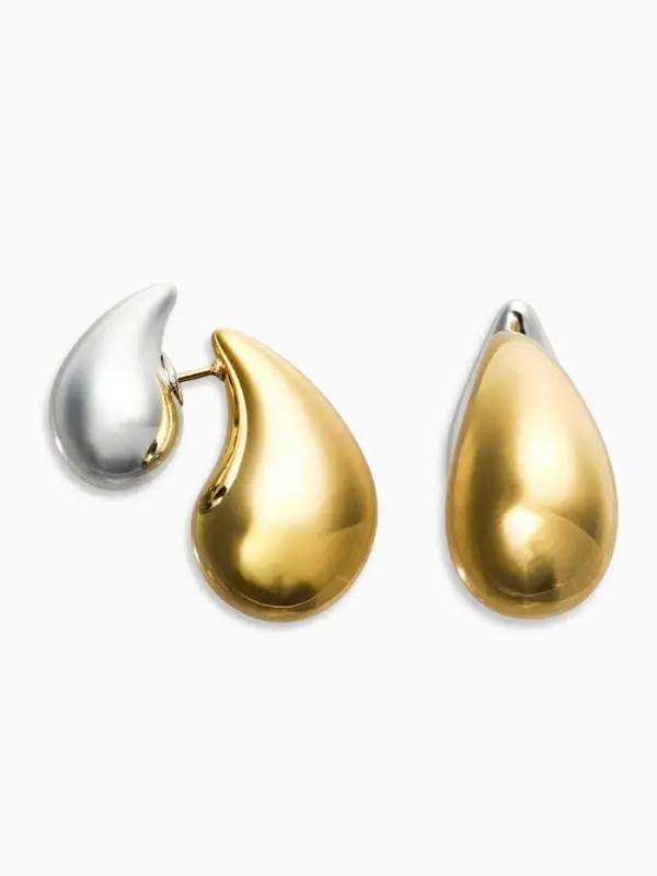 Серьги "Капли Бо" двойные, цвет серебристо-золотой