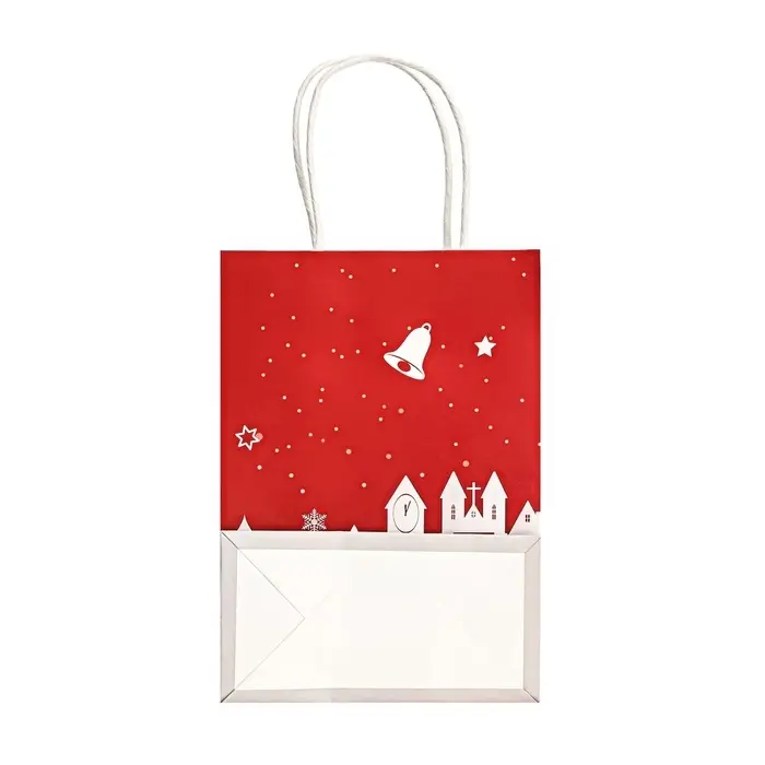 Пакет бумажный подарочный новогодний крафт "Дед Мороз со Снеговиком" 120г/м 15 х 8 х 21 см.