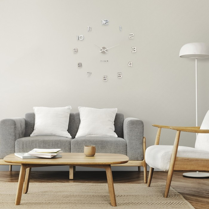 Часы настенные интерьерные большие, 3d "Акстелл",бесшумные, наклейка, d-70 см