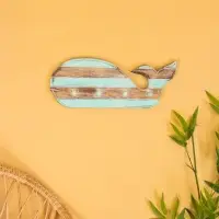 Вешалка &laquo;Кит&raquo;, с 3 крючками, 44&times;6&times;18 см, дерево, бирюзовая