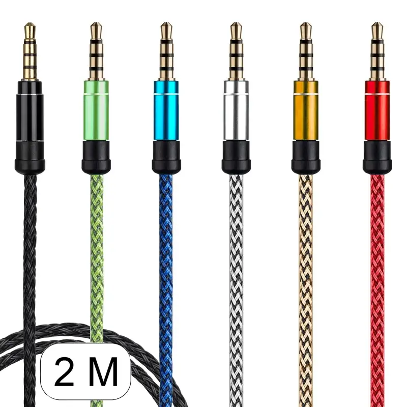Кабель AUX 2M 3.6 текстильный с металлическим креплением 3P