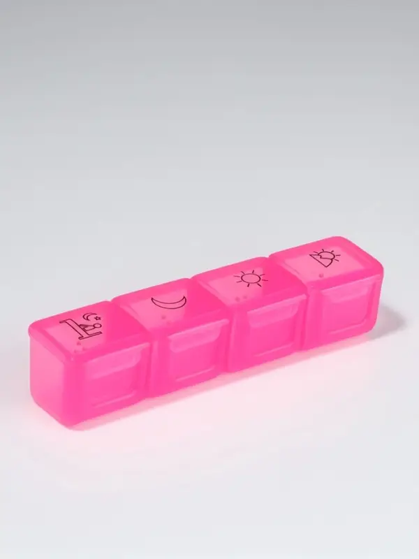 Таблетница, 10&times;2.3&times;2.3 см, 4 секции, розовая