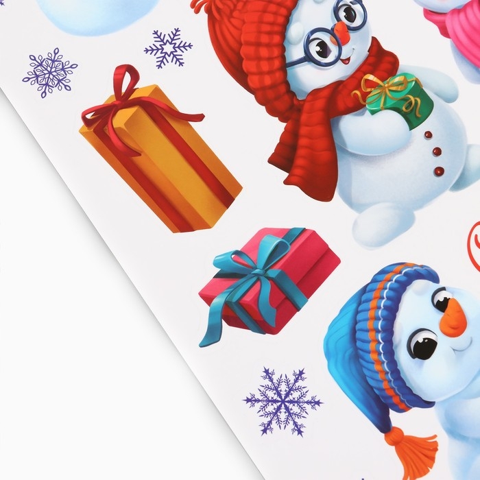 Наклейки новогодние, интерьерные  &laquo;Снеговички&raquo;, 29.7 х 42 см, Новый год