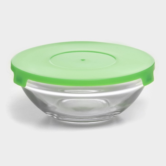 Набор стеклянных салатников Доляна &laquo;Классика&raquo;, с крышками, 5 предметов: 900 мл (17&times;7,6 см), 500 мл (16&times;6 см), 350 мл (12,5&times;5,4 см), 200 мл (10,5&times;4,5 см), 130 мл (9&times;3,7 см), цвет зелёный