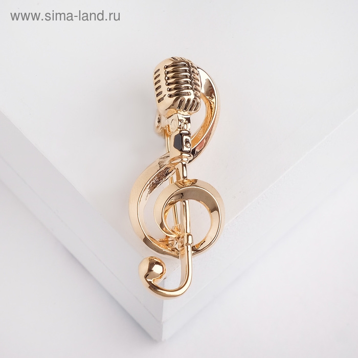 Брошь &laquo;Ретро микрофон&raquo; с нотой, цвет золото