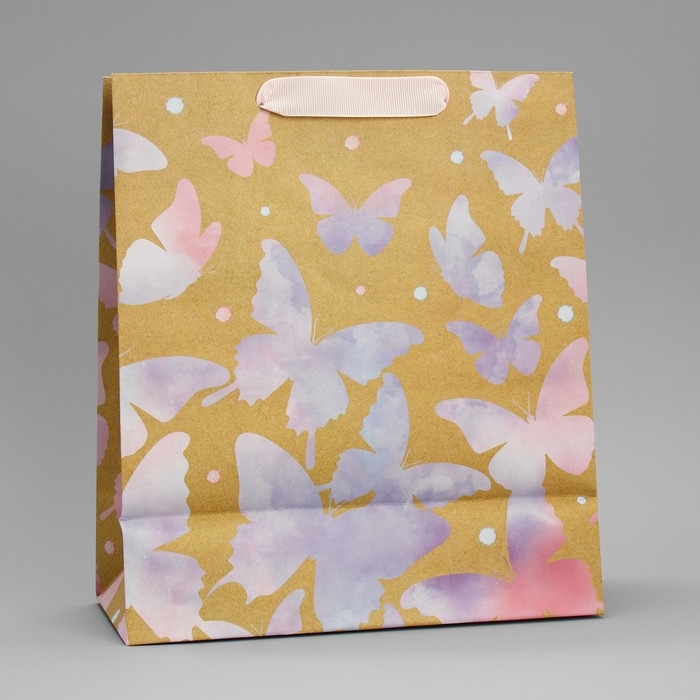 Пакет подарочный крафтовый вертикальный, упаковка, &laquo;Акварельный&raquo;, ML 23 х 27 х 11,5 см