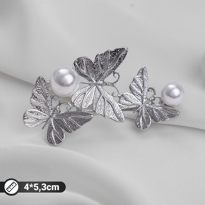 Брошь &laquo;Бабочки&raquo; трио с жемчужинами, цвет белый в серебре