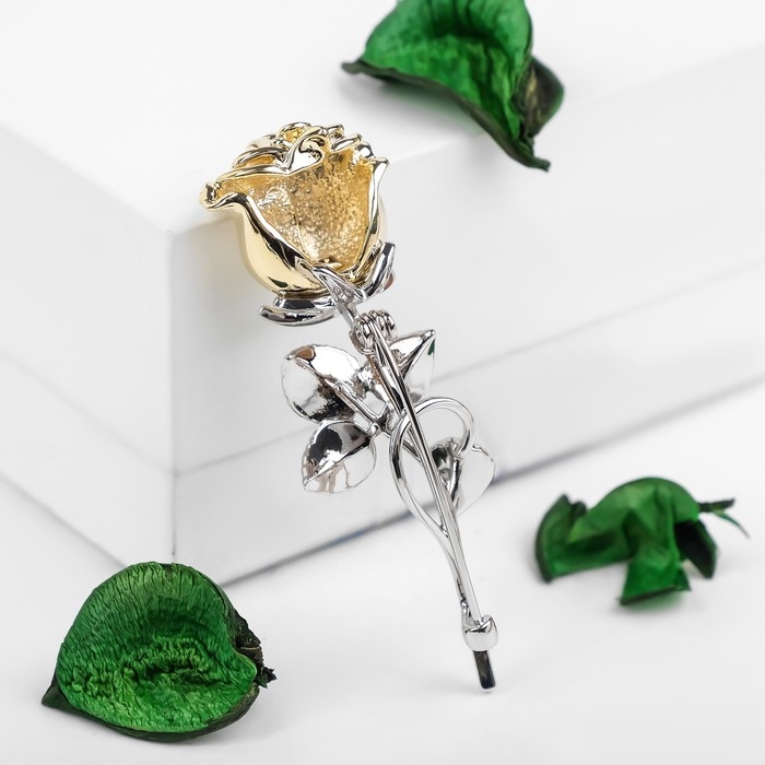 Брошь &laquo;Цветок&raquo; роза, цвет зелёный в серебряно-золотом