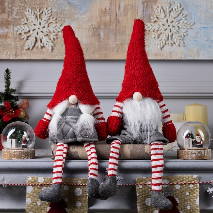 Светодиодная фигура &laquo;Гном с усами&raquo; 14 &times; 47 &times; 9 см, текстиль, батарейки AG10х3 (в комплекте), свечение тёплое белое