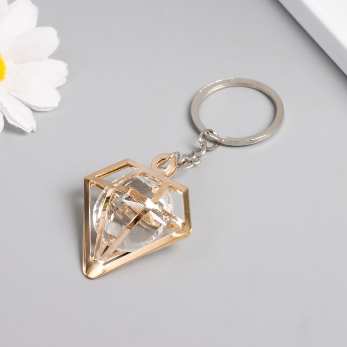 Брелок металл "Бриллиант" кристалл, золото 2х4х4 см
