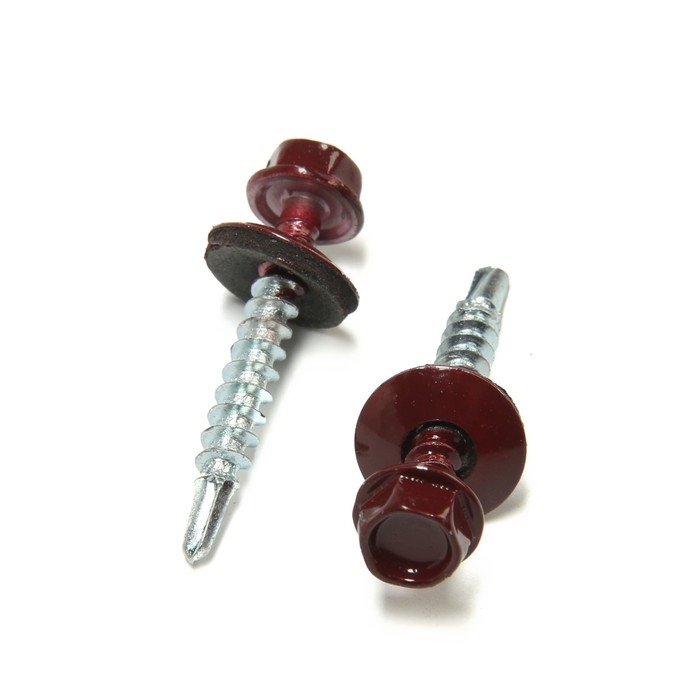 Саморезы кровельные 4,8х35 мм, RAL3005 цвет бордовый, 250 шт.