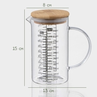 Кувшин для воды стеклянный мерный с бамбуковой крышкой BellaTenero &laquo;Эко&raquo;, 500 мл, 13&times;8&times;15 см