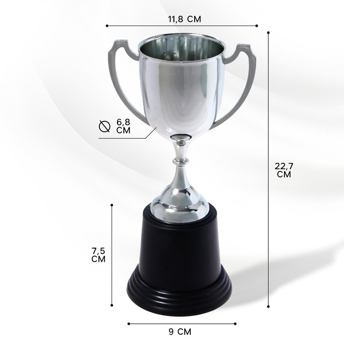 Кубок 036В, наградная фигура, серебро, подставка пластик, 22,7 &times; 11,8 &times; 9 см.