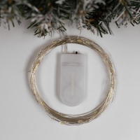 Гирлянда &laquo;Нить&raquo; 5 м роса, IP20, серебристая нить, 50 LED, батарейки CR2032х2 (в комплекте), свечение мульти