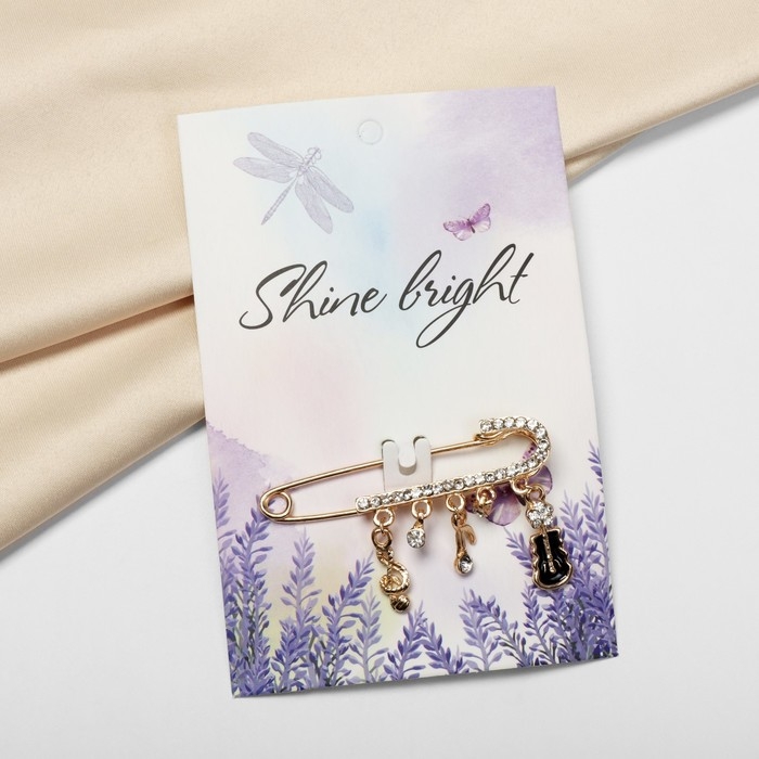 Булавка &laquo;Классика&raquo; нотки, 5,5 см, цвет бело-чёрный в золоте