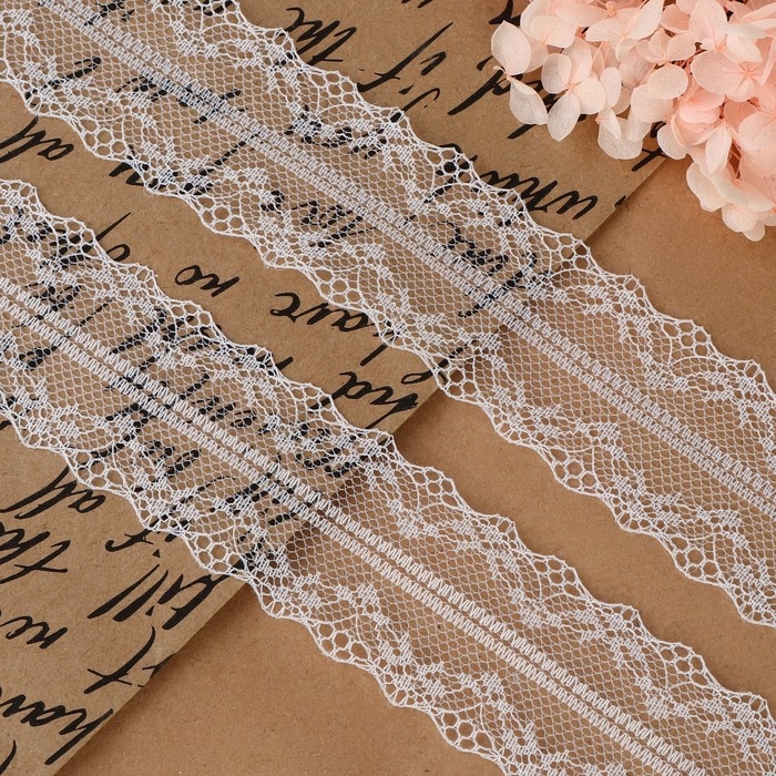 Кружево капроновое, 35 мм &times; 10 &plusmn; 1 м, цвет белый