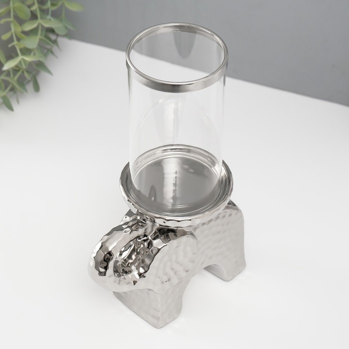 Подсвечник керамика, стекло на 1 свечу "Слон" d=8 см серебро 16х10х27 см