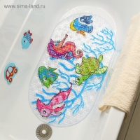 Коврик противоскользящий в ванну на присосках Доляна &laquo;Морские жители&raquo;, 36&times;68 см