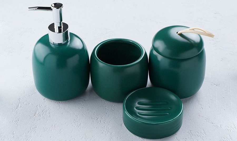 Набор аксессуаров для ванной комнаты SAVANNA Monro, 4 предмета (мыльница, дозатор для мыла 450 мл, стакан, баночка), цвет зеленый