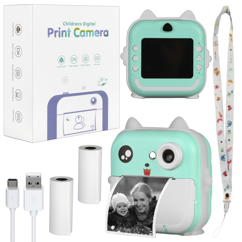 Детский фотоаппарат мгновенной печати зеленый