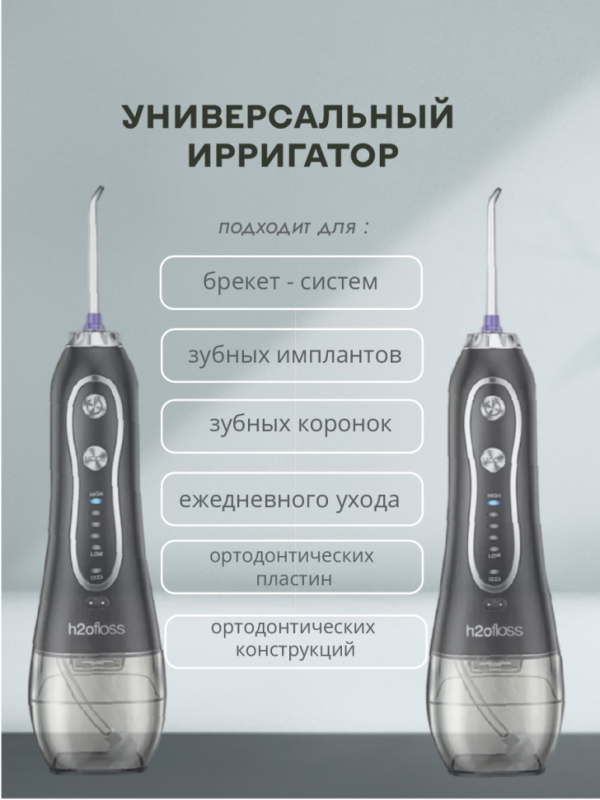 Ирригатор для зубов портативный с насадками черный