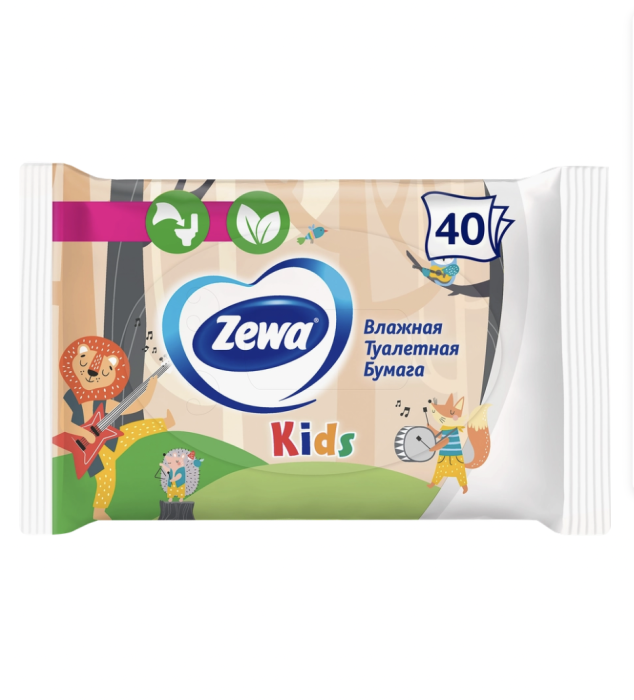Бумага туалетная влажная детская ZEWA Kids без аромата, 40шт