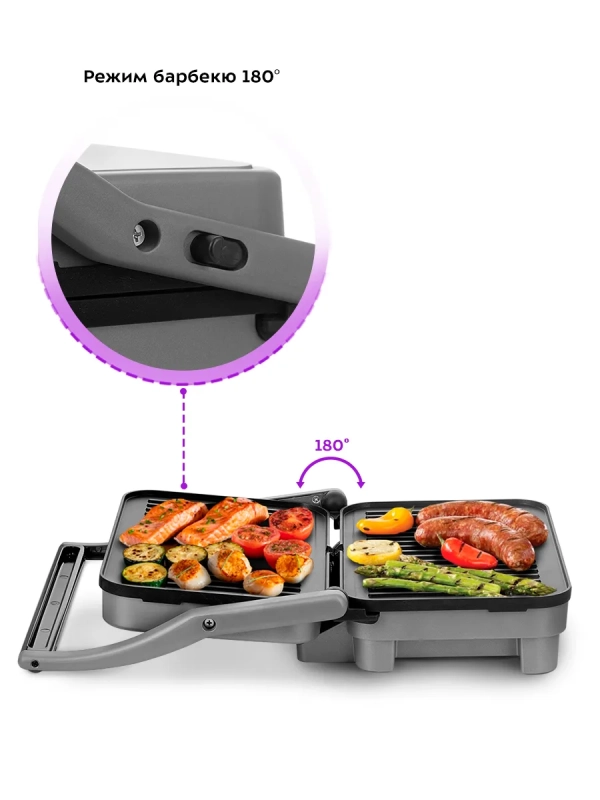 Электрогриль КТ-3621 двусторонний гриль электрический 1600Вт