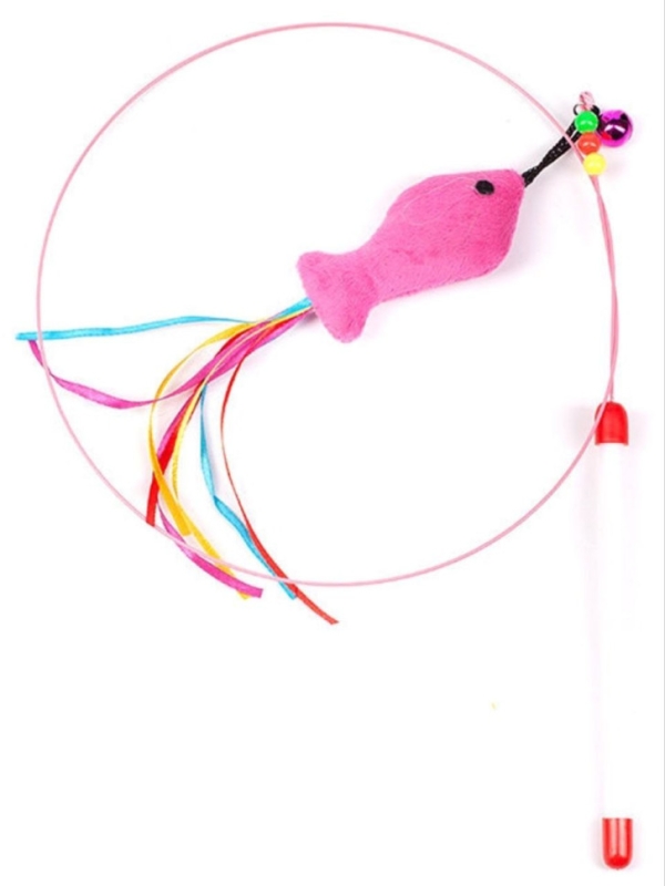Удочка дразнилка для кошек металлическая с мягкой рыбкой