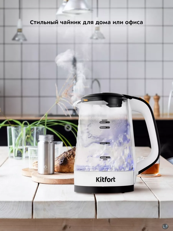 Чайник электрический стеклянный КТ-6634 - 1.7 л